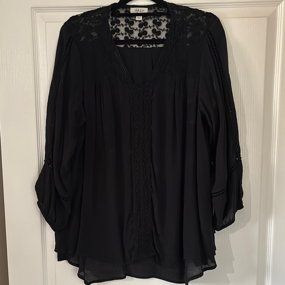 Style & Co Black Bell Sleeve Blouse with Relaxed Fit